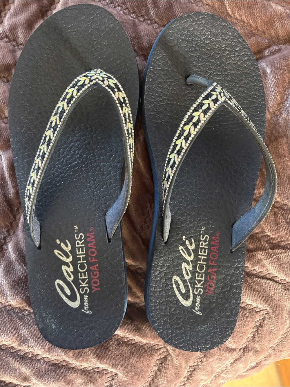 Cali from Skechers Navy floral Beaded Thong Sandals